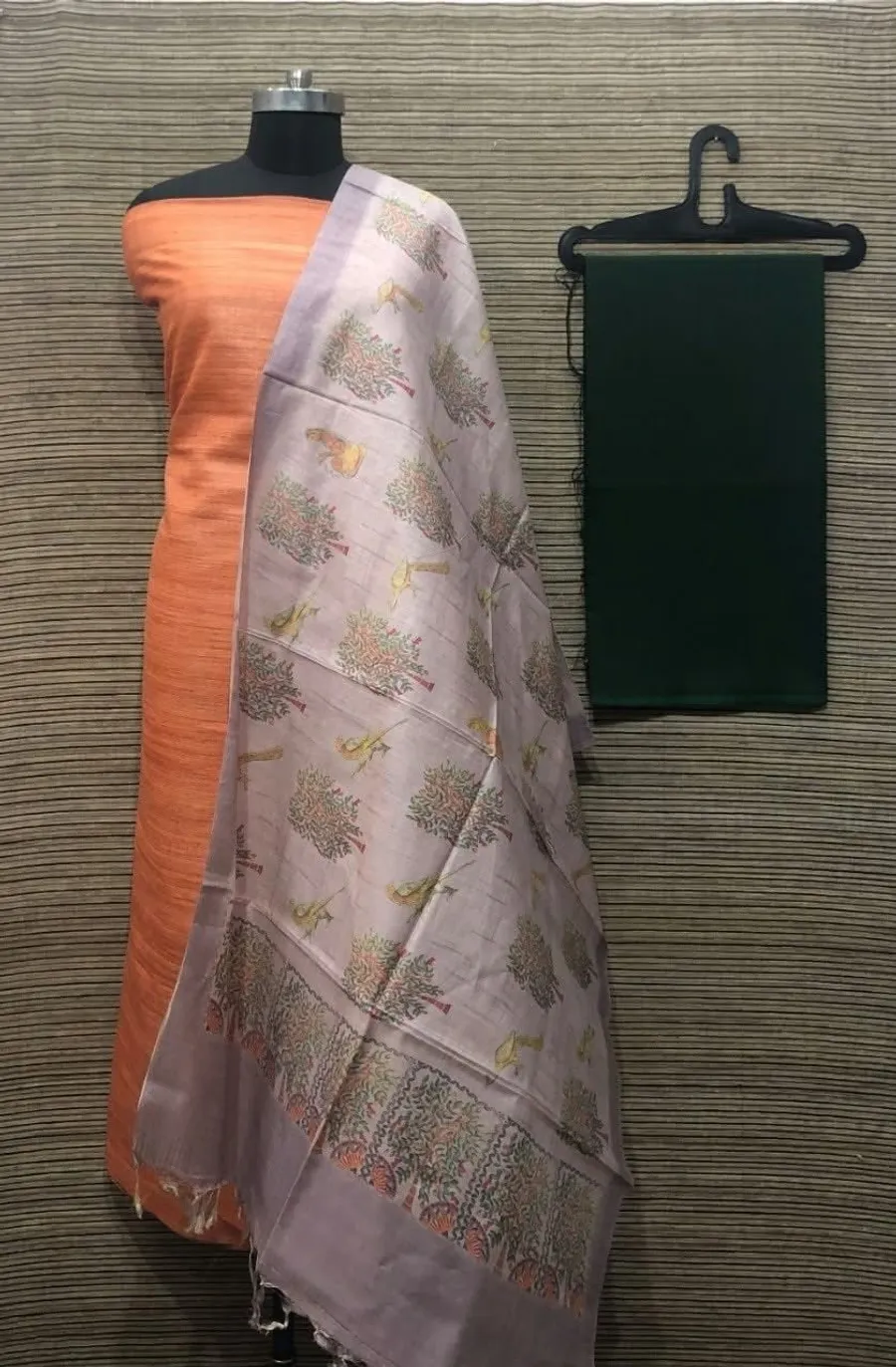 Elegant Ghicha Tussar Silk Plain Suit Material – Handwoven Natural Texture